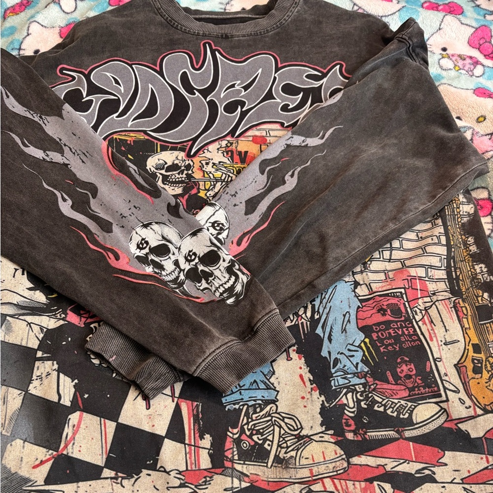 Edgy Graphic Long Sleeve Tee - Black